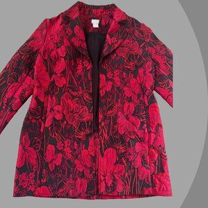 CHICOs Womens Red & Black Floral Blazer